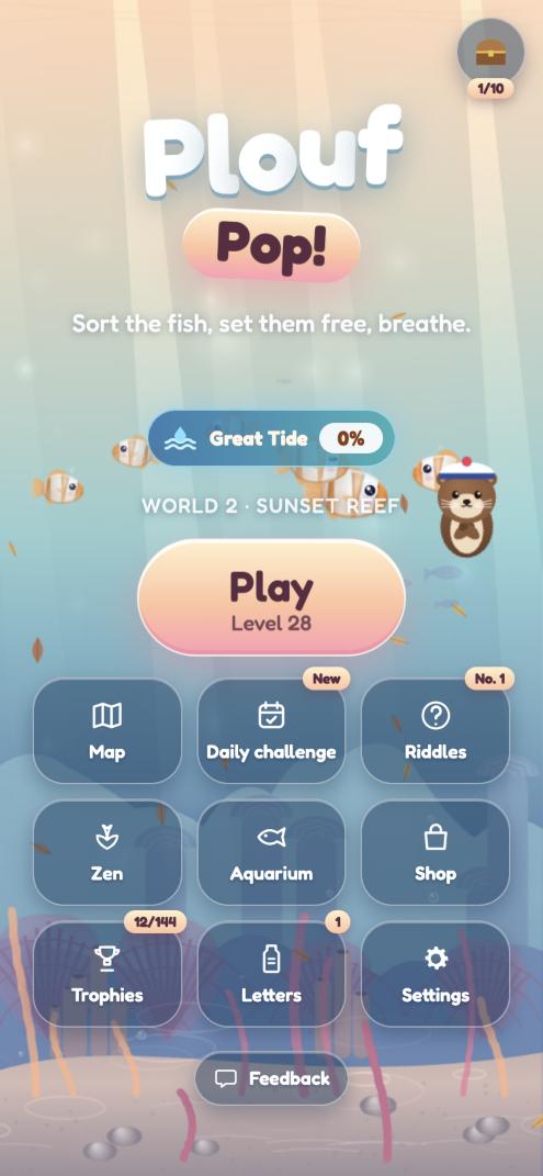 The Plouf Pop! home screen